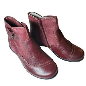 Earth Origins Womens Dayton Merlot Grained Leather and Suede Ankle Boots NIB